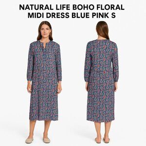 Natural Life Boho Floral Midi Dress Blue Pink S NWT